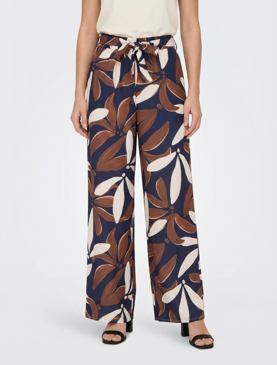 Pantalon fluide à taille haute - Marine