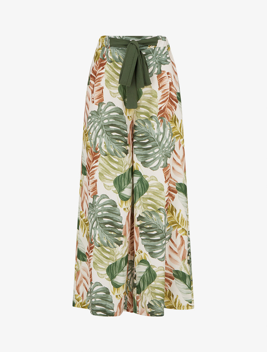Pantalon ample imprimé tropical - Kaki - 1