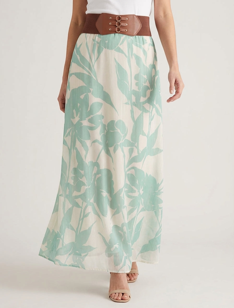 Jupe longue taille haute corset - Vert d&