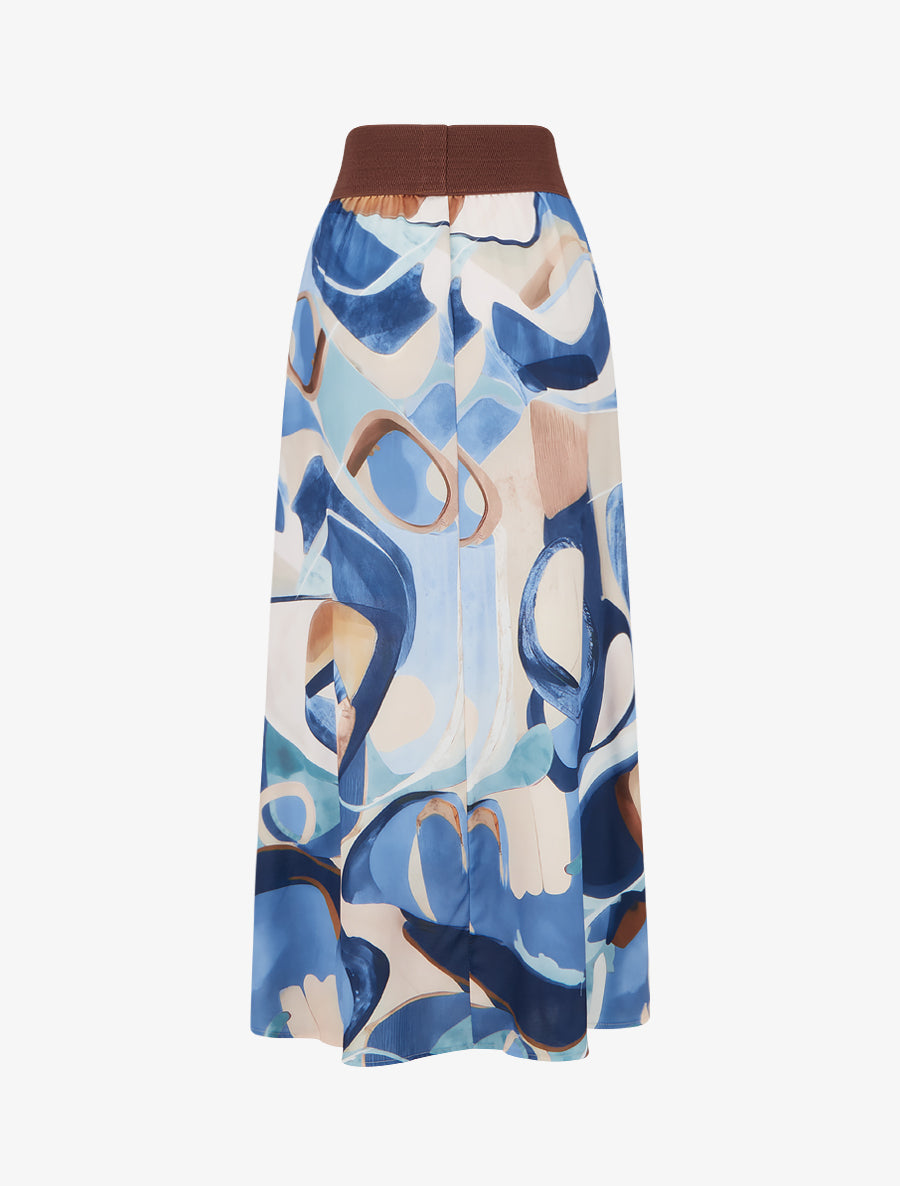 Jupe longue imprimé abstrait à taille fantaisie - Bleu - 2