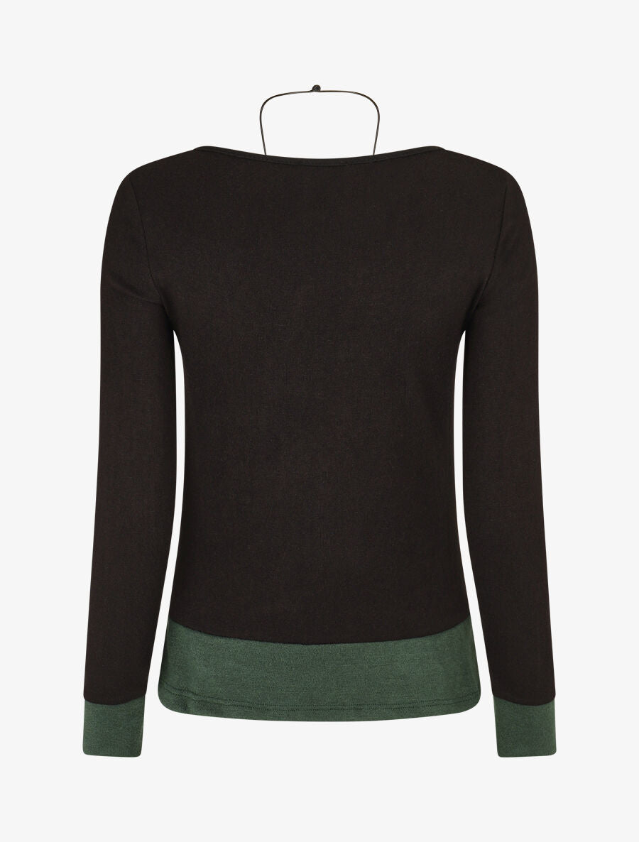 Pull fin effet superposé - Noir/vert sapin - 2