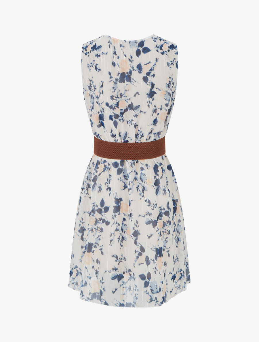 Robe imprimé fleuri à rayures irisés - Marine - 2