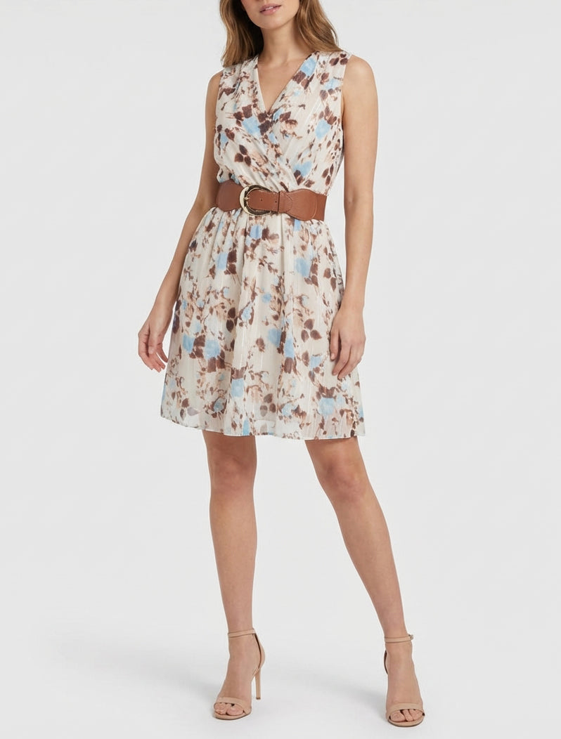 Robe fluide col cache-cœur - Bleu ciel