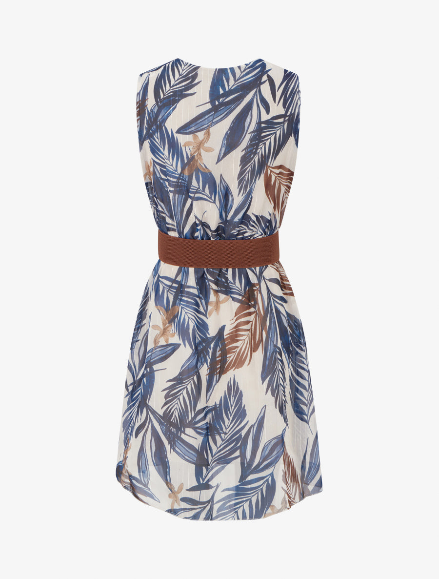 Robe imprimé feuillage à rayures irisés - Marine - 2