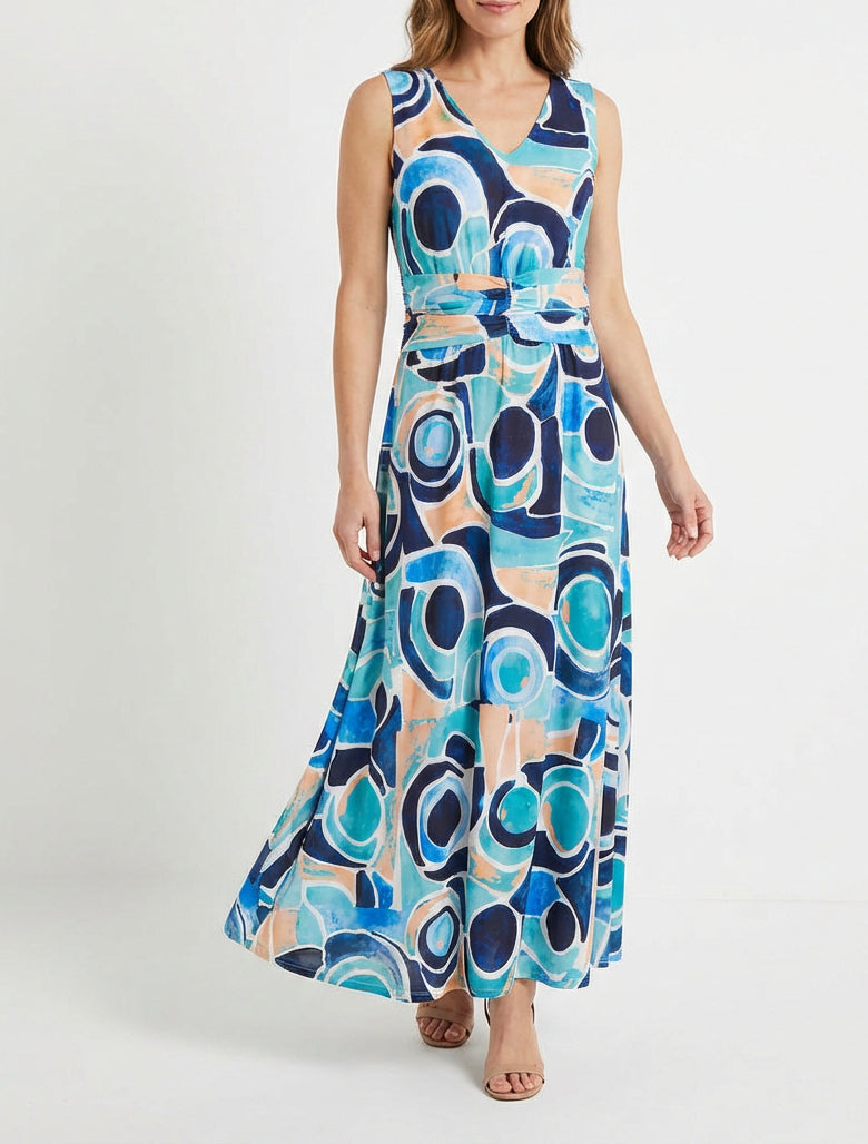Robe fluide col V sans manches - Marine