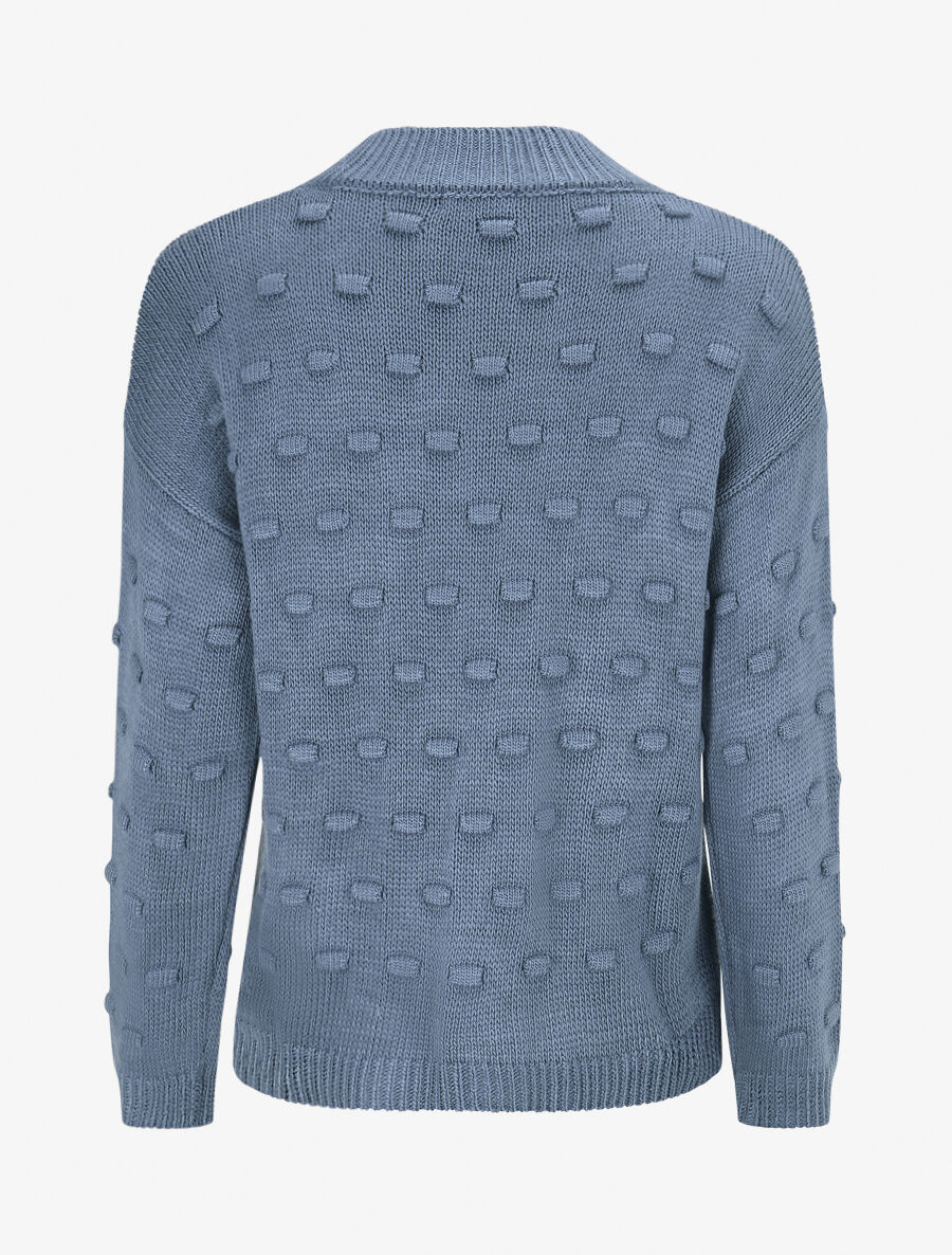 Pull en maille à rectangles en relief - Bleu charrette - 2