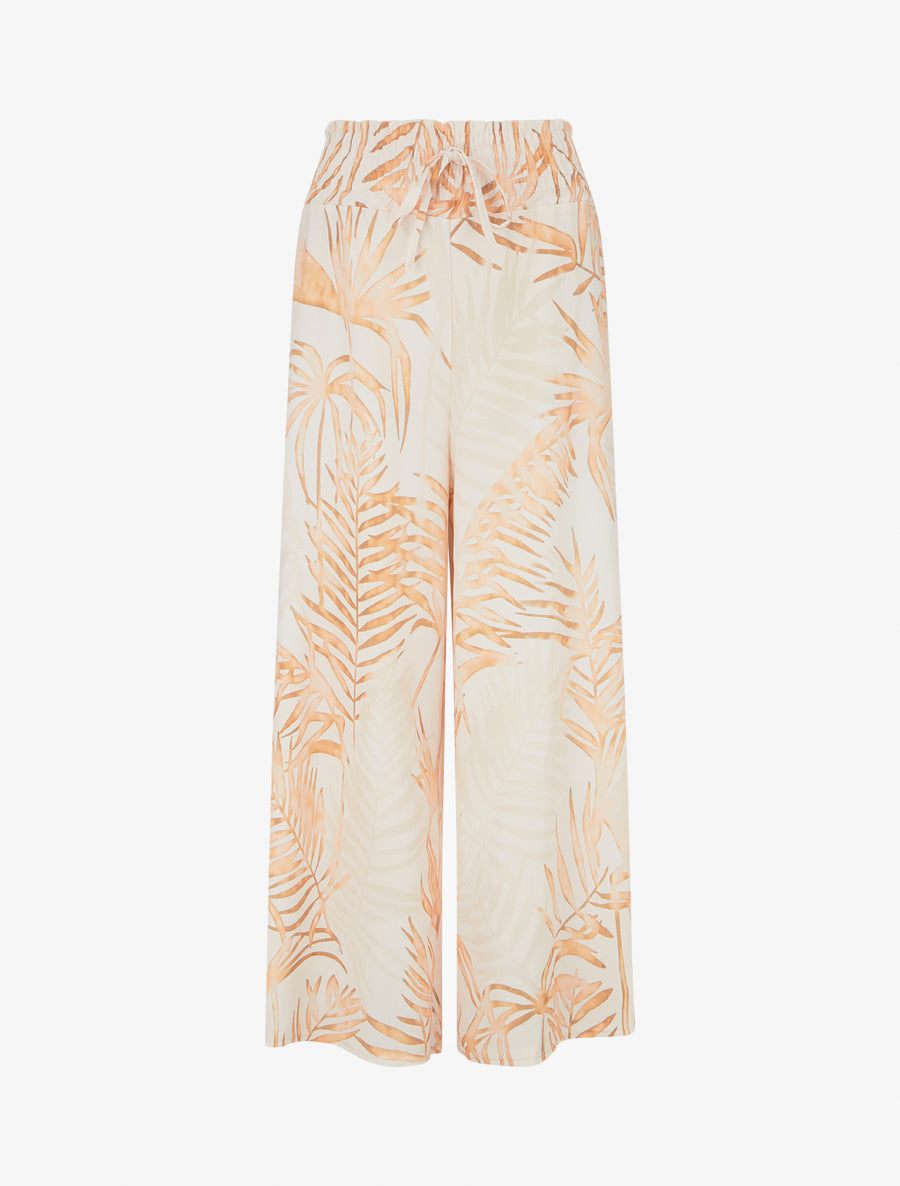 Pantalon imprimé feuillage à taille élastiquée - Beige - 1