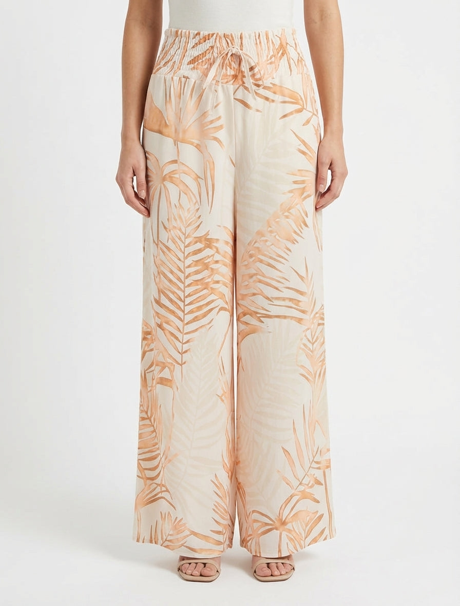 Pantalon fluide à liens - Beige