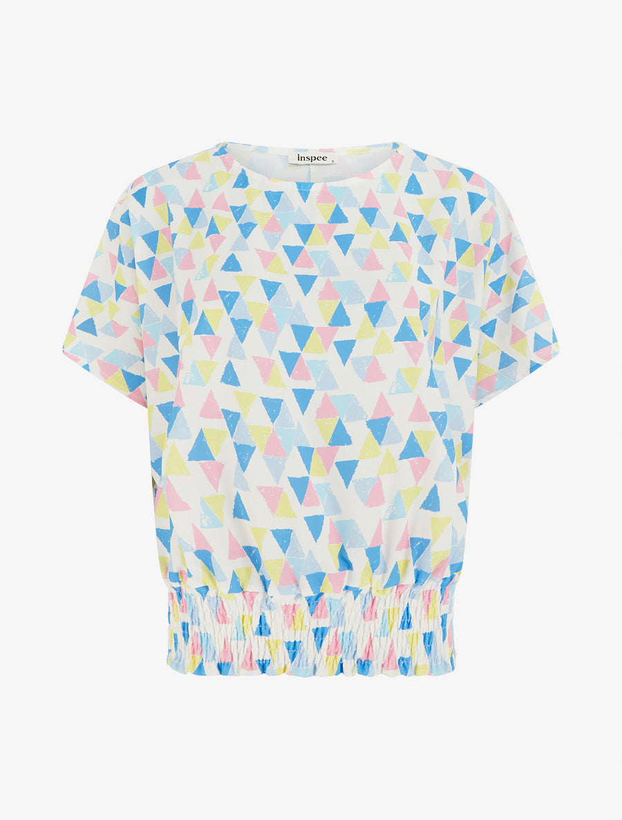 Top coupe boule imprimé triangles - Bleu ciel - 1