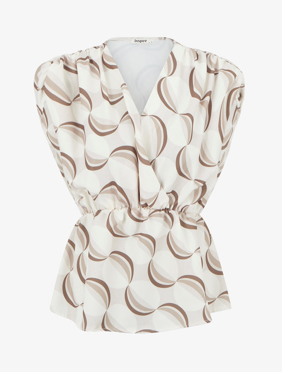 Top fluide à manches courtes stylisées - Beige - 1