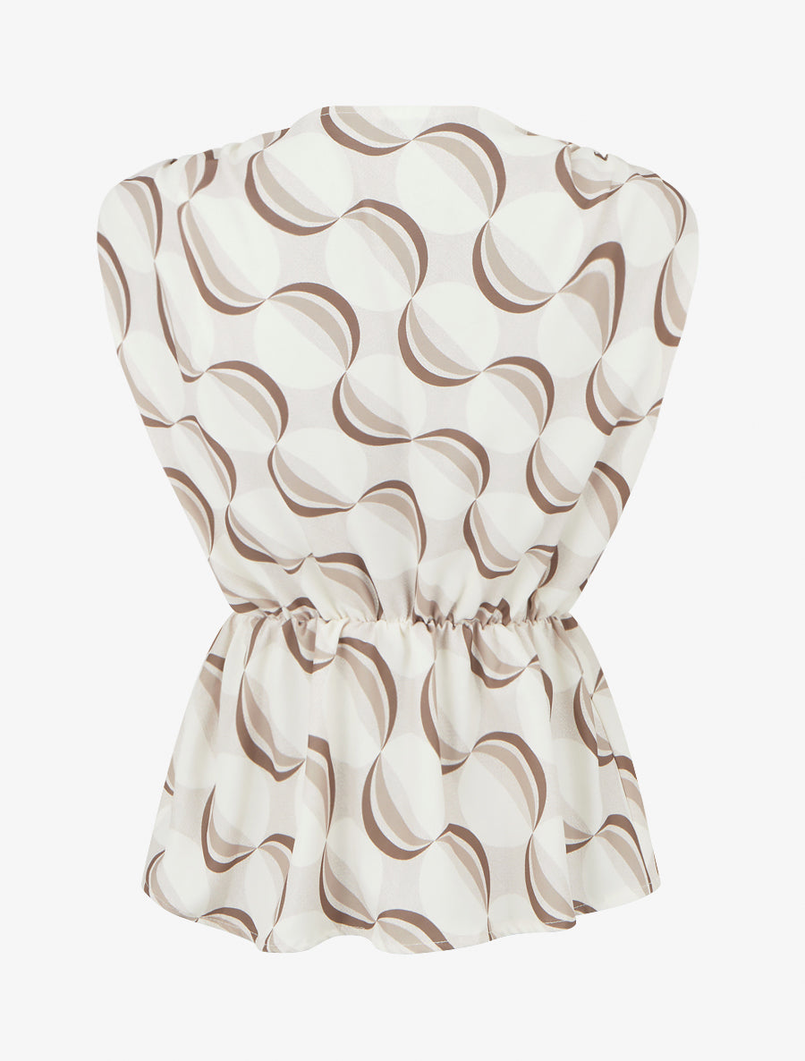 Top fluide à manches courtes stylisées - Beige - 2