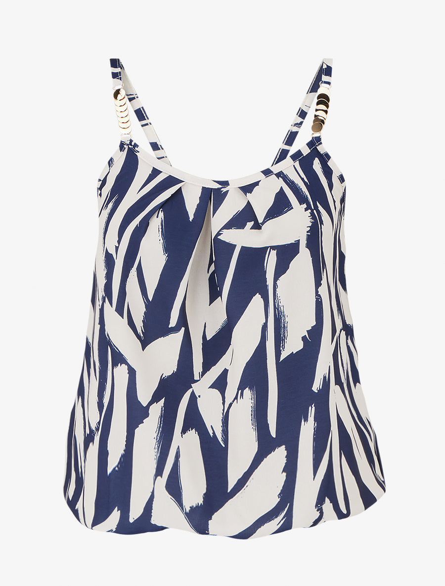 Caraco imprimé graphique à bretelles bijoux - Marine - 1