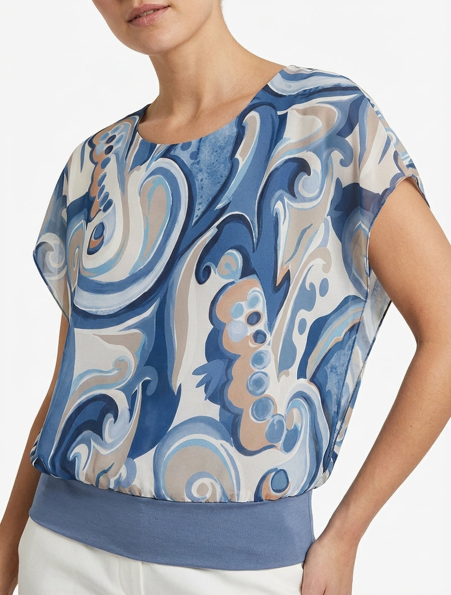 Top fluide imprimé arabesque - Bleu foncé
