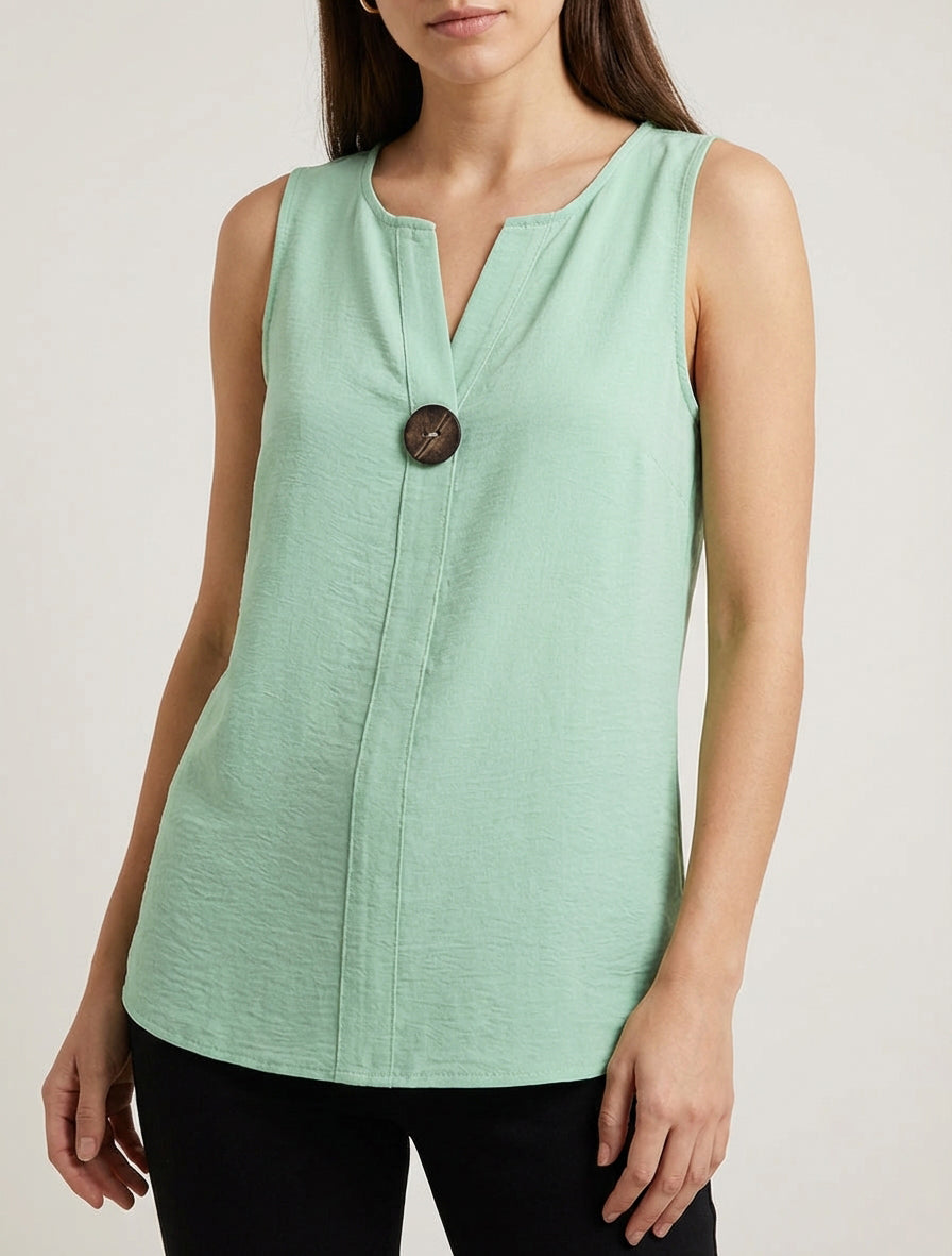Top fluide col V bouton - Vert d&