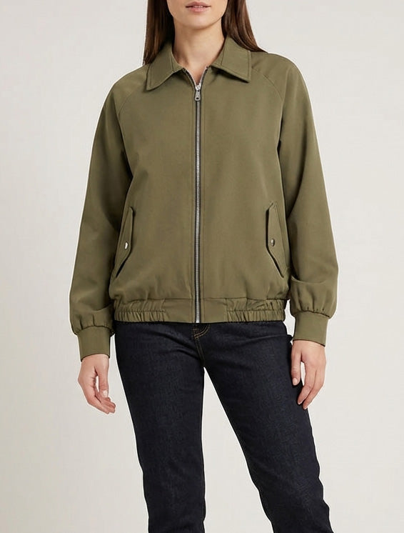 Veste zippée col chemise doublée - Kaki