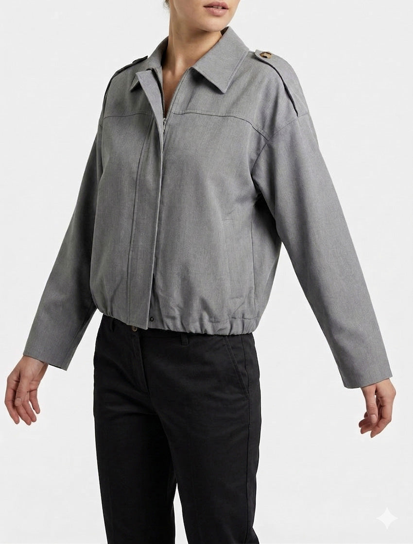 Veste fluide coupe boule zippée - Gris