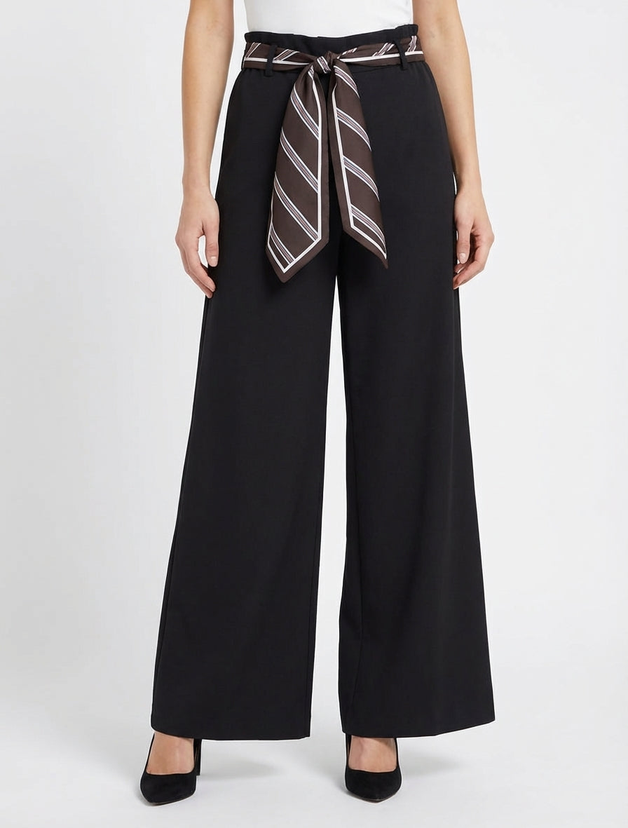 Pantalon fluide taille haute froncée - Noir