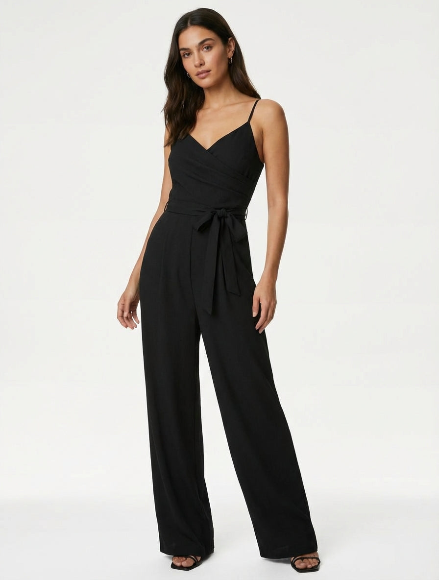 Combinaison droite à fines bretelles - Noir