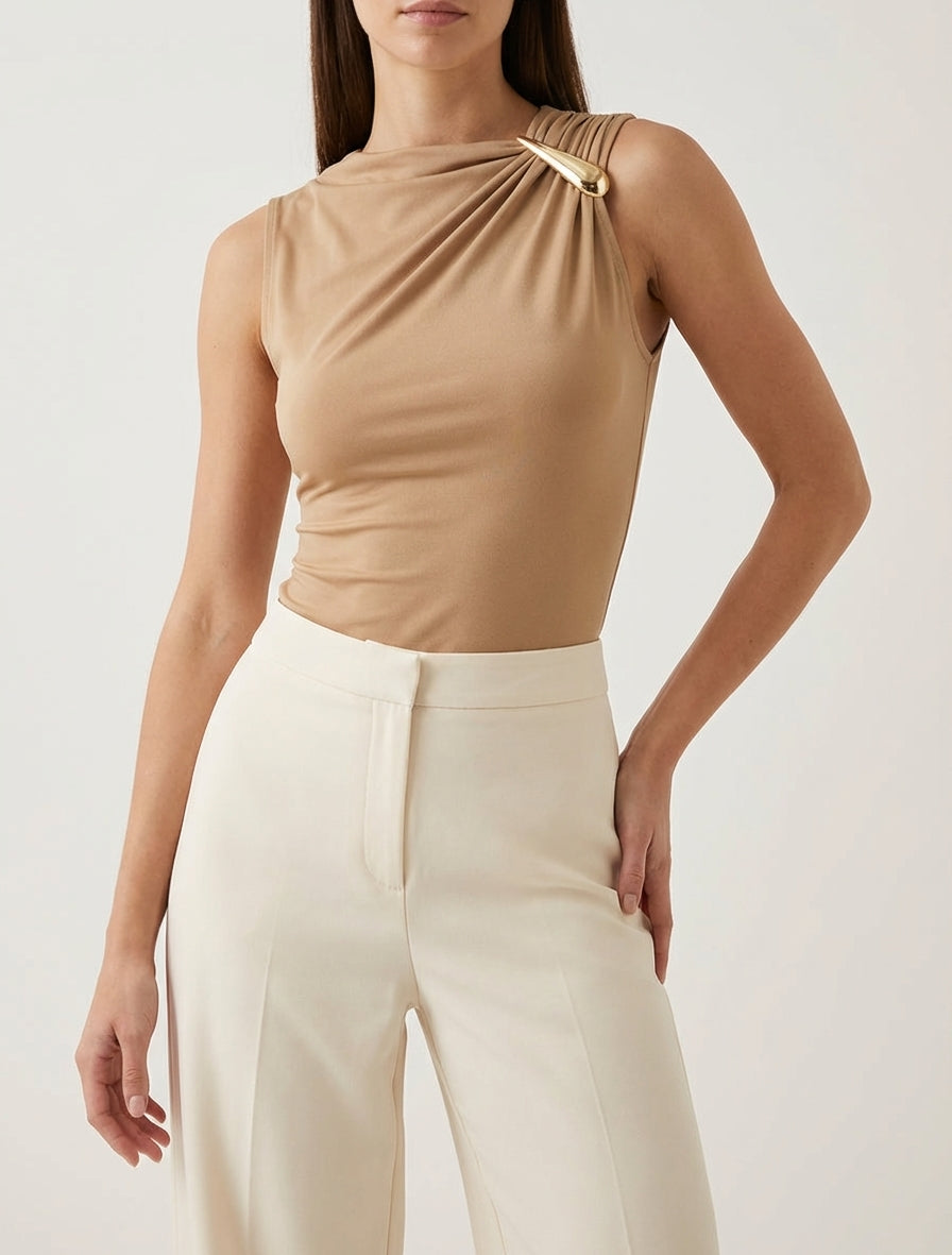 Body stretch col montant - Camel