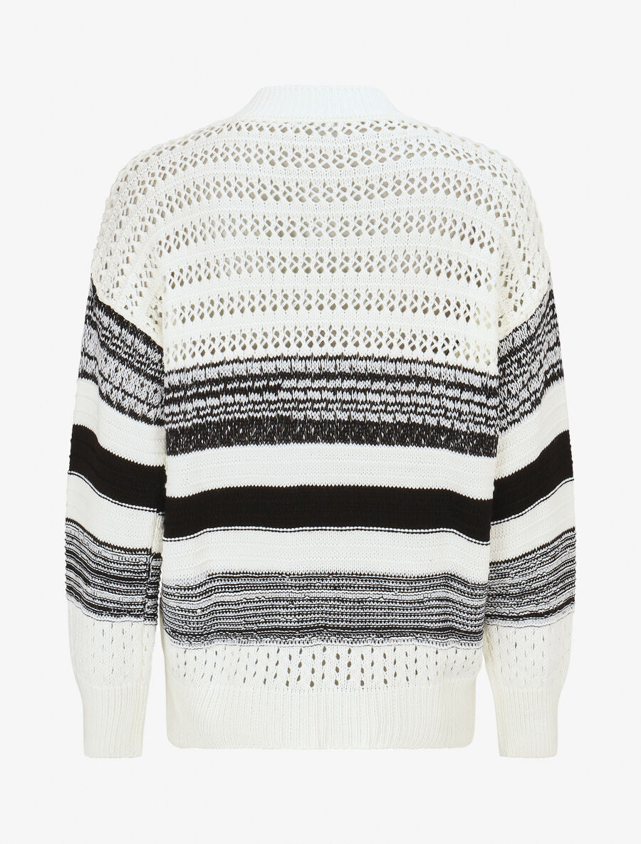 Pull en maille ajourée et rayures - Blanc - 2