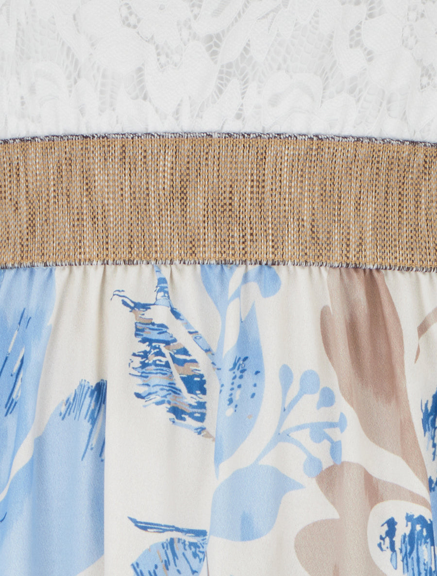 Robe longue à dentelle et imprimé floral - Bleu ciel - 3