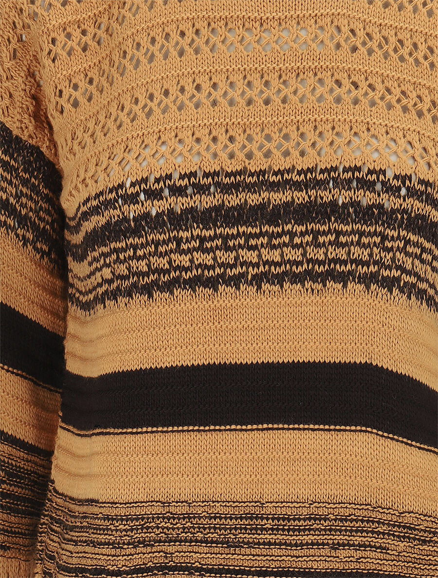 Pull en maille ajourée et rayures - Camel - 3