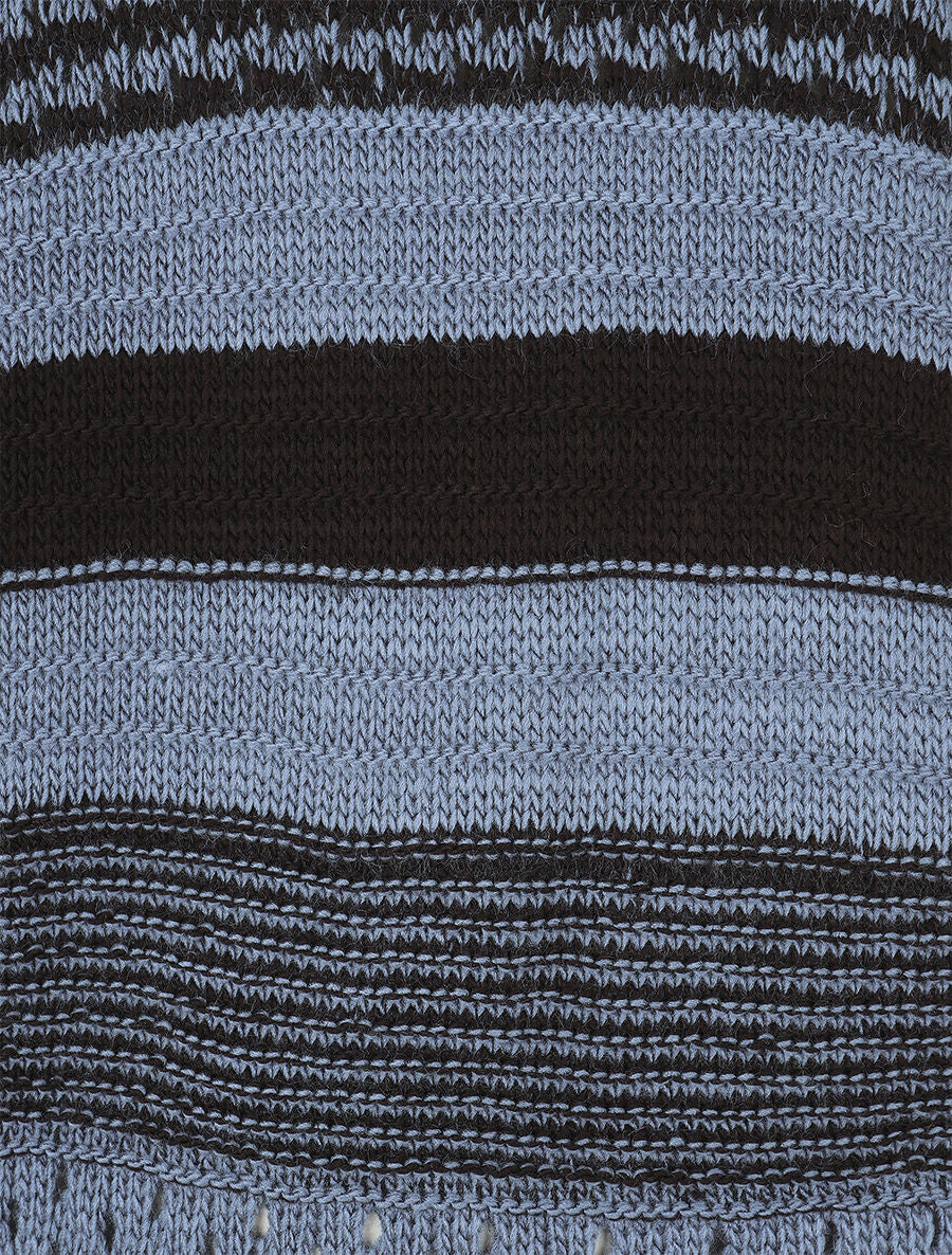 Pull en maille ajourée et rayures - Bleu charrette - 3