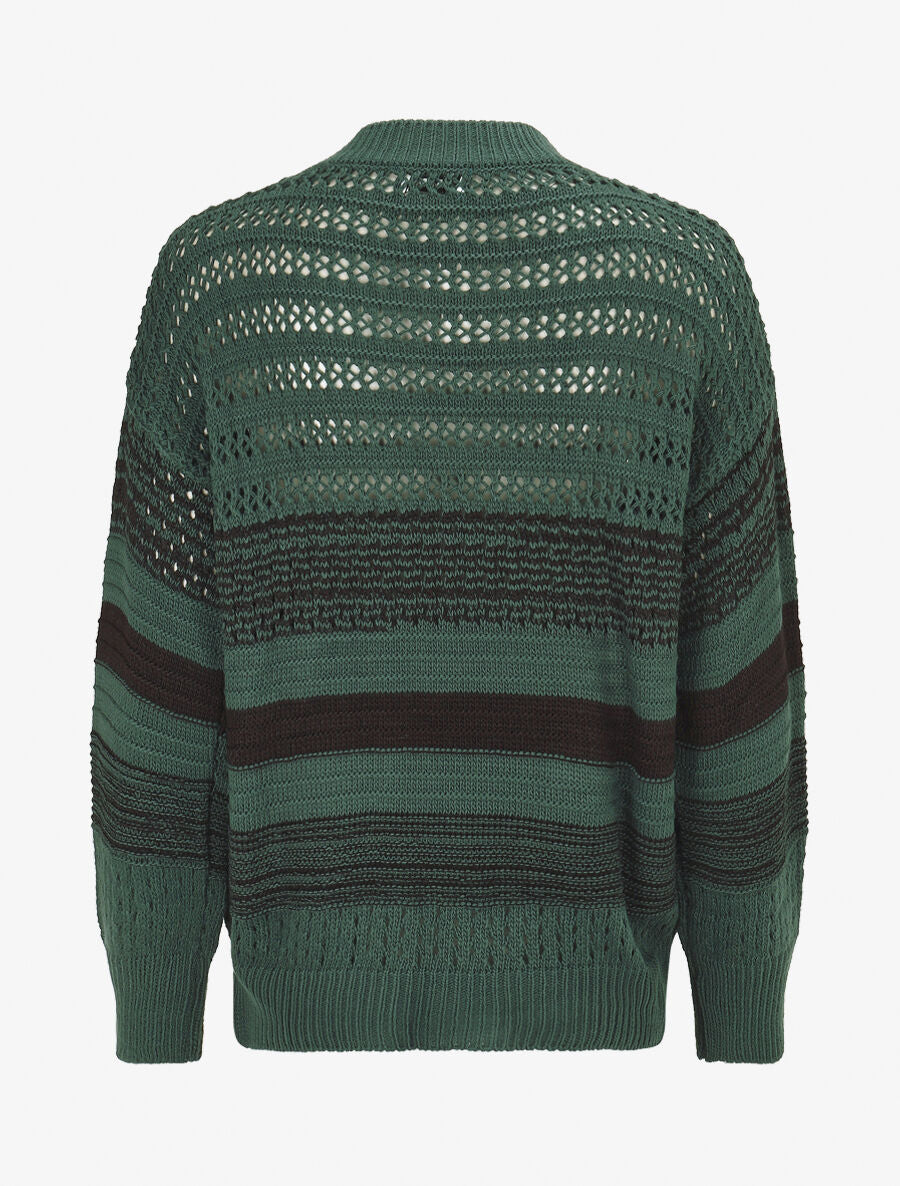 Pull en maille ajourée et rayures - Vert forêt - 2