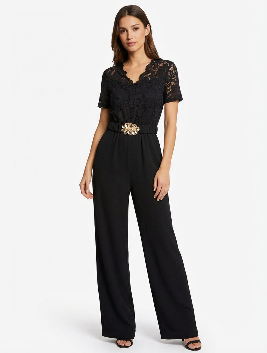 Combinaison fluide dentelle - Noir