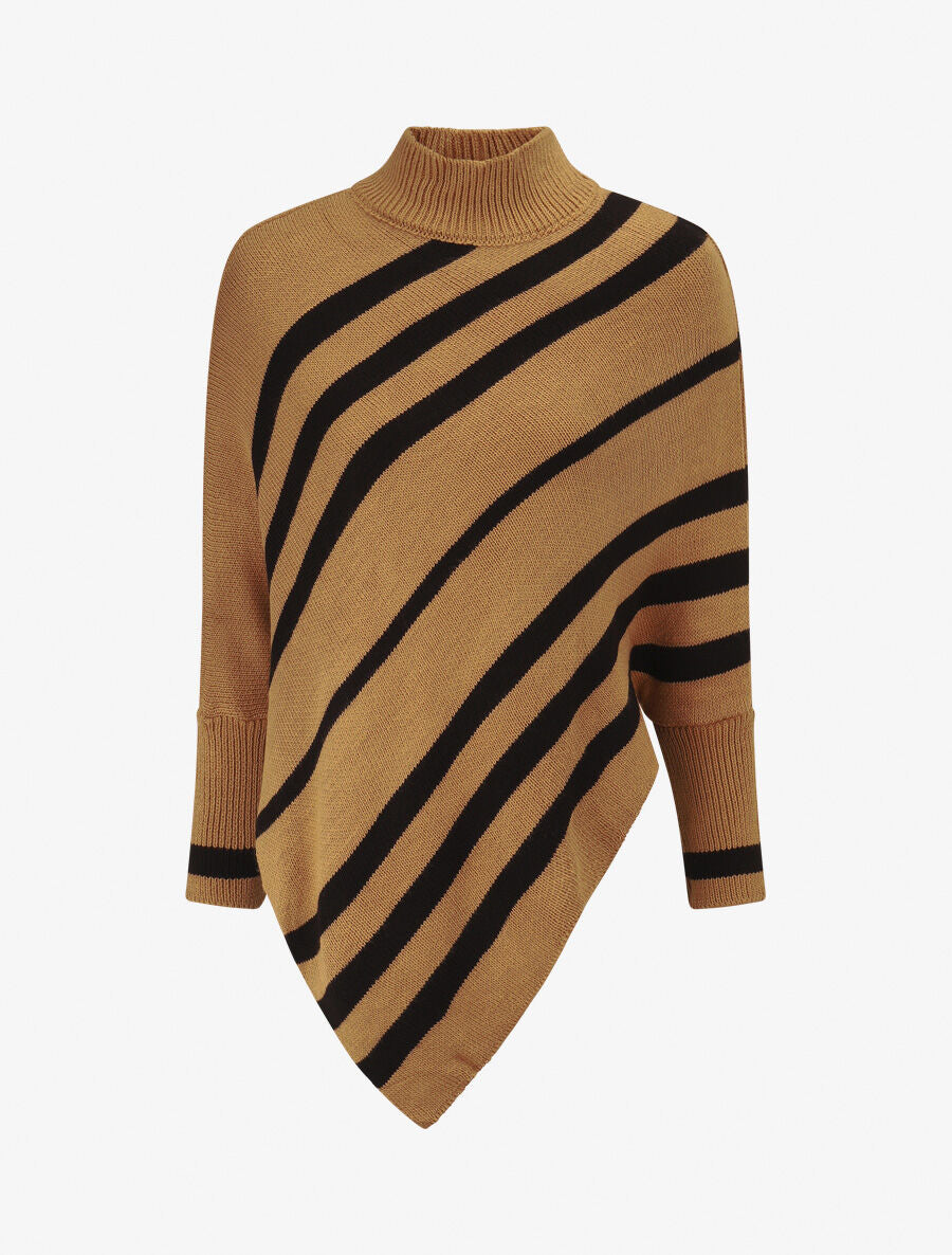 Poncho en maille rayé - Camel - 4