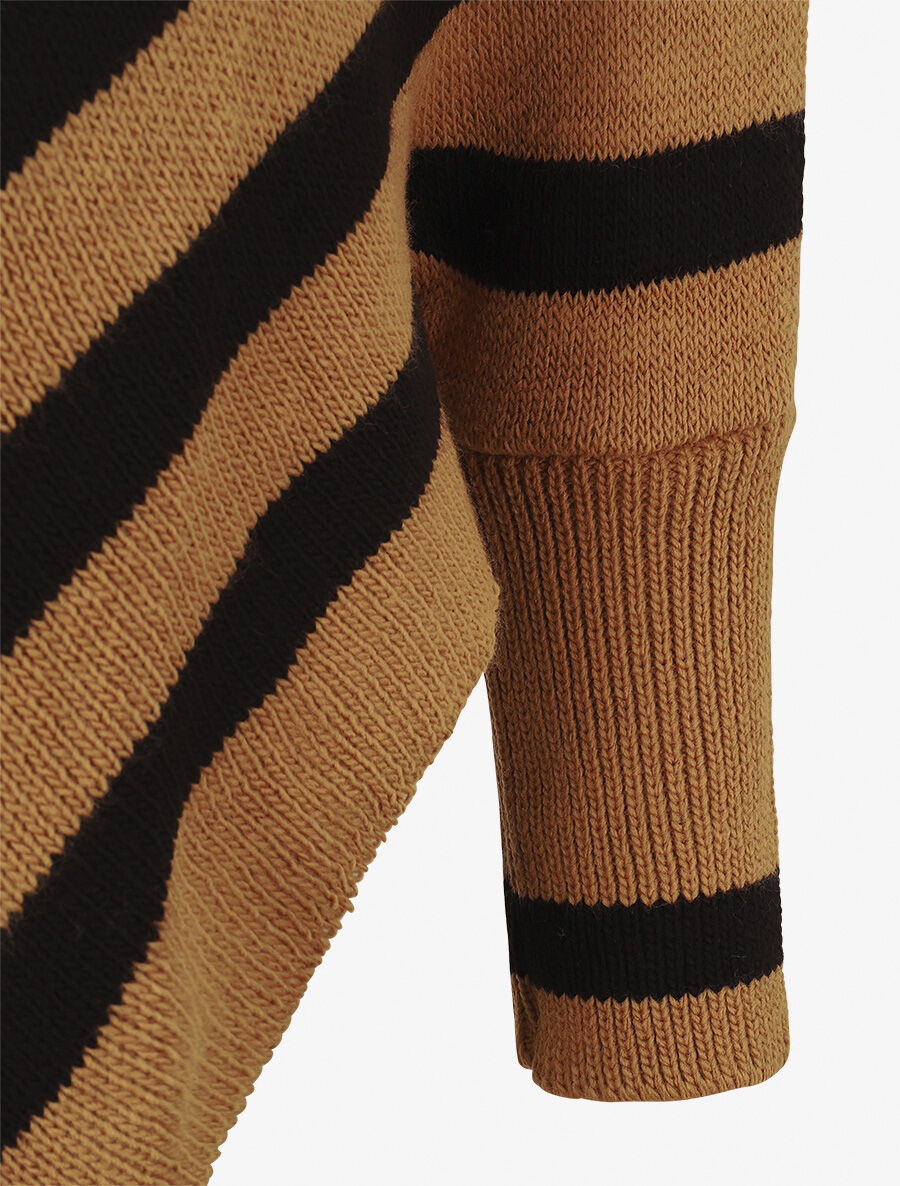 Poncho en maille rayé - Camel - 3