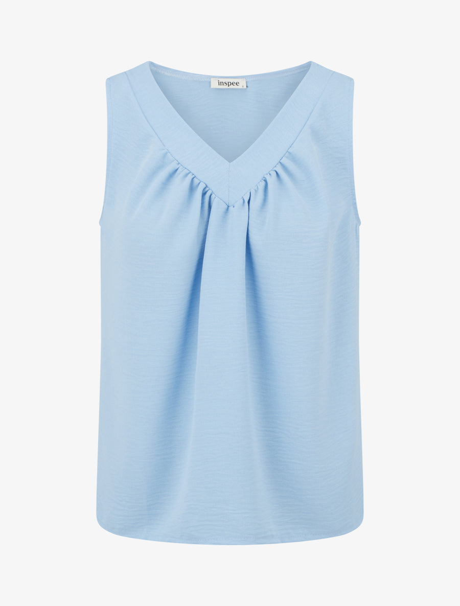 Top uni sans manches à col V - Bleu ciel - 1