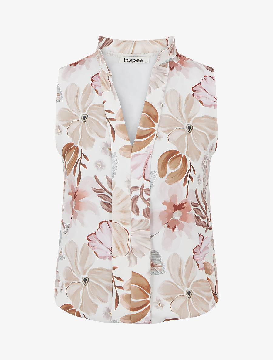 Top sans manches imprimé fleuri - Marron - 1