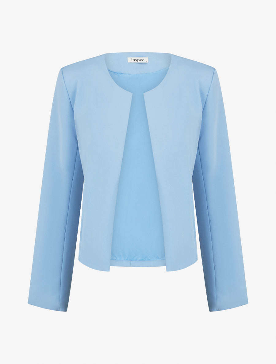 Veste droite à col rond et épaulettes - Bleu ciel - 1