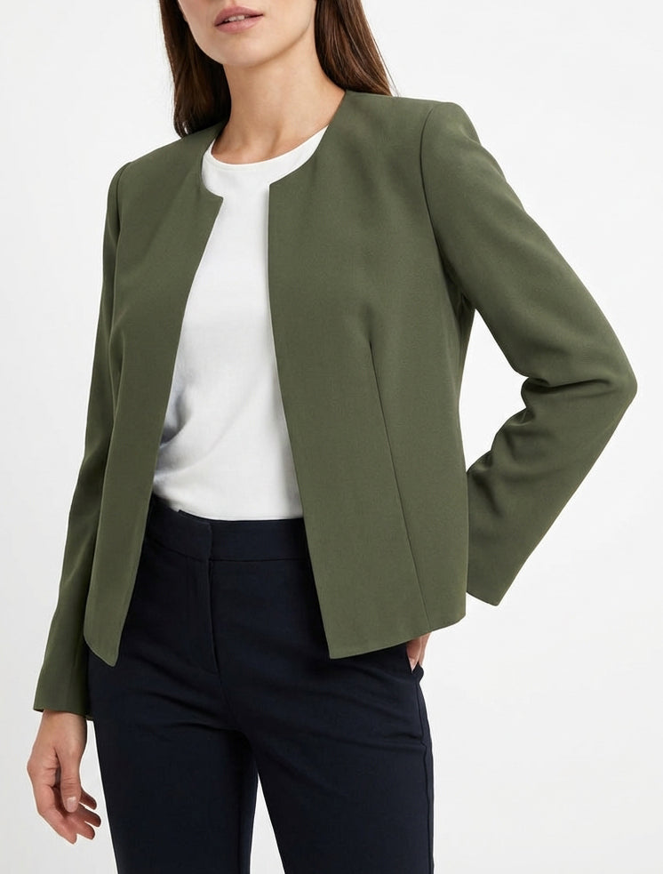 Veste droite épaulettes col rond - Kaki