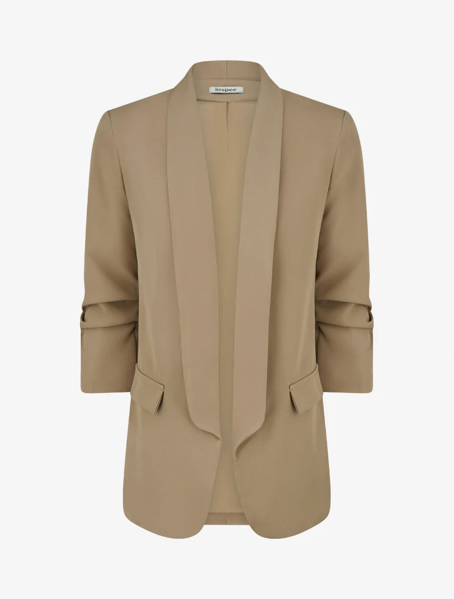 Blazer uni à manches froncées - Taupe
