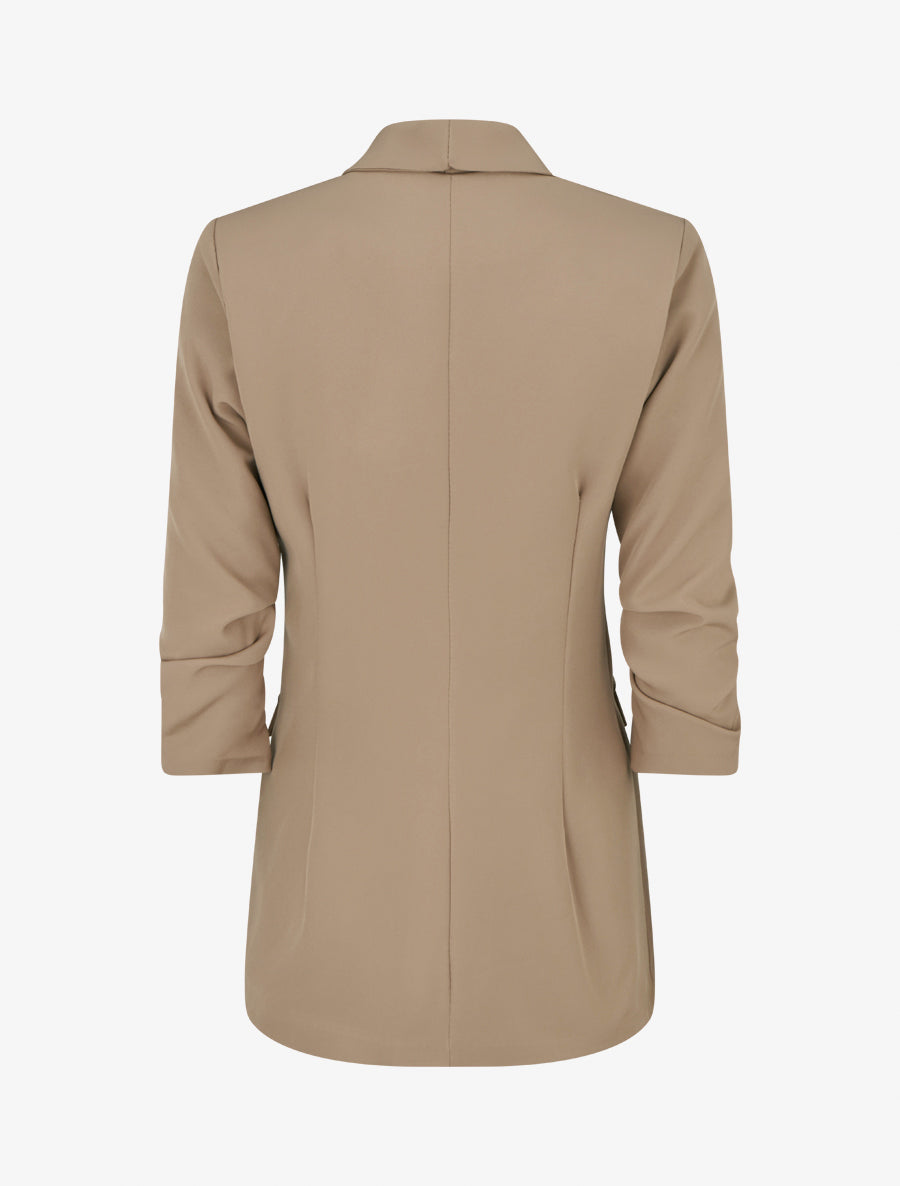 Blazer uni à manches froncées - Taupe - 2