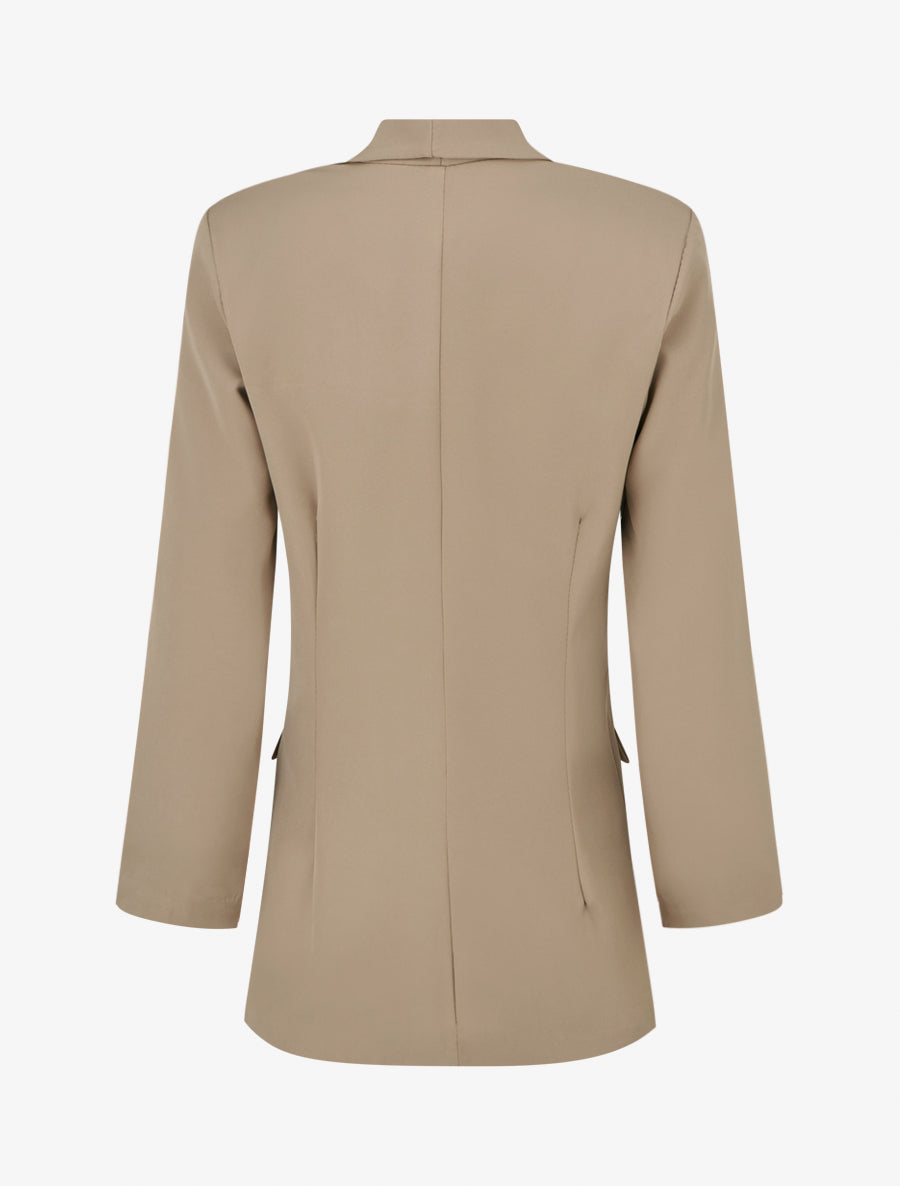 Blazer uni à manches longue - Taupe - 2