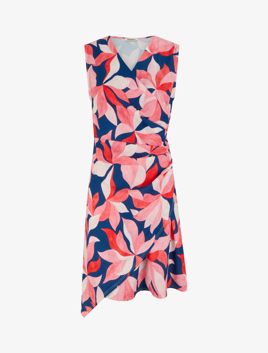 Robe style portefeuille sans manches imprimé feuillages - Rose - 1