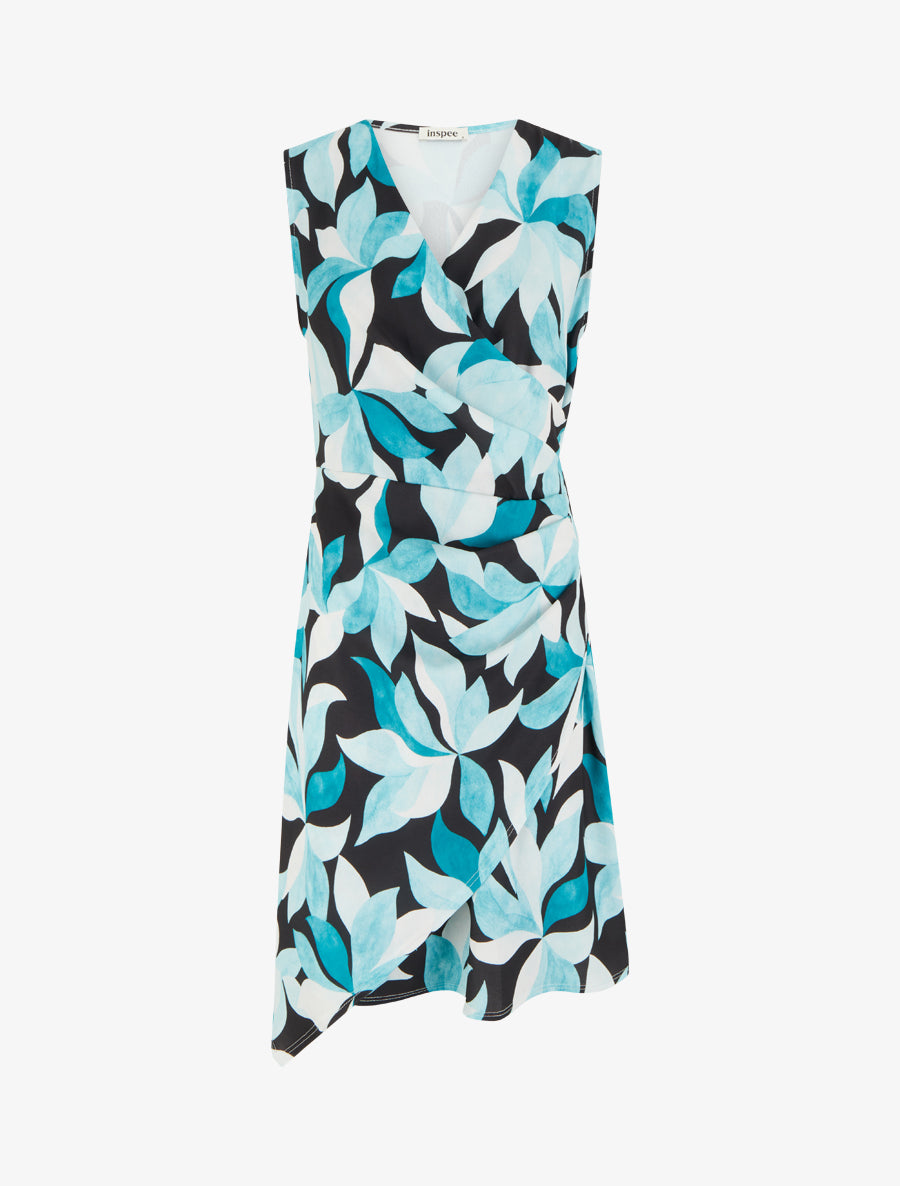 Robe style portefeuille sans manches imprimé feuillages - Turquoise - 1