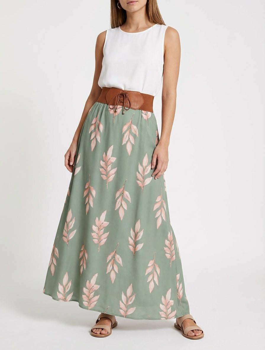 Jupe longue taille haute corset - Kaki