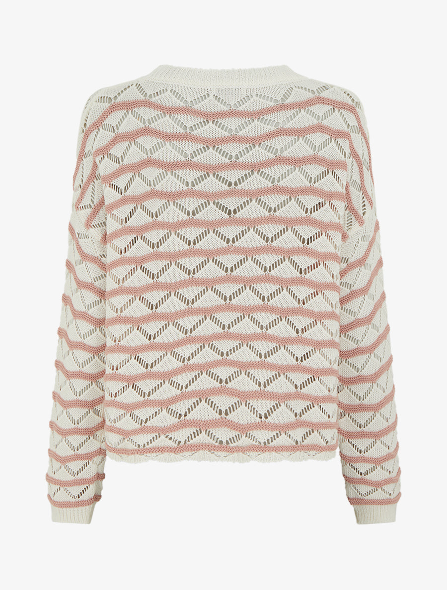 Pull ajouré à rayures fantaisies - Rose - 2