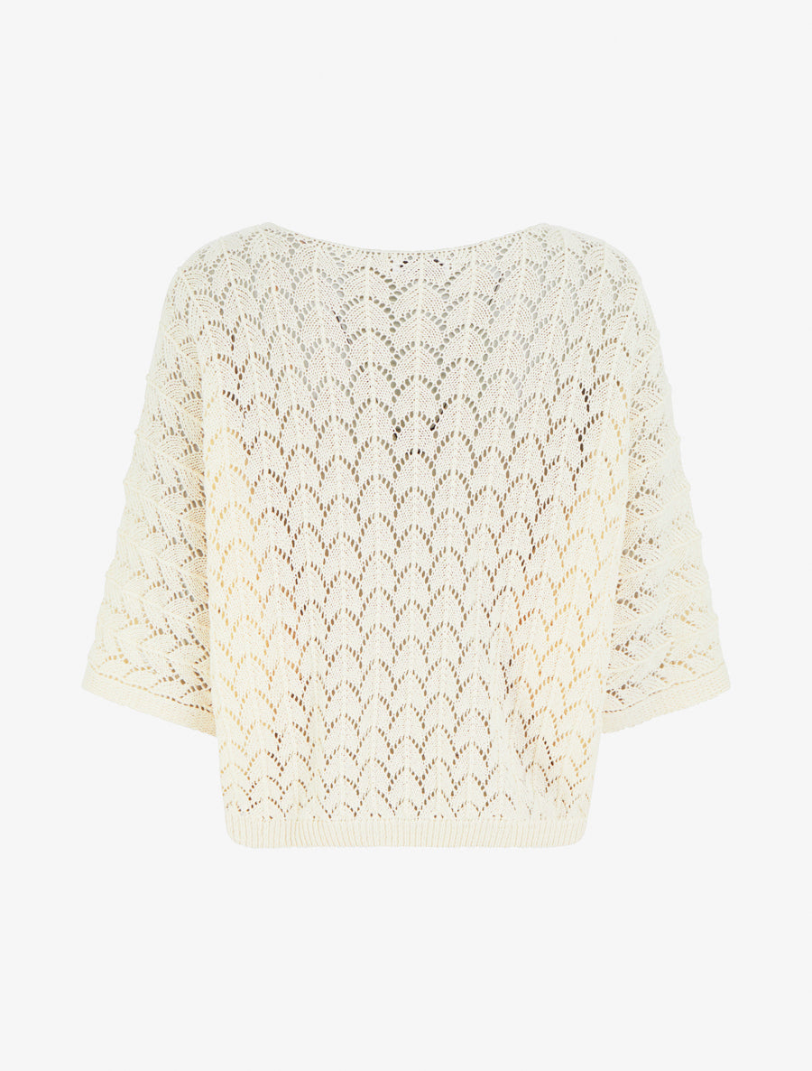 Pull ajouré col V - Beige clair