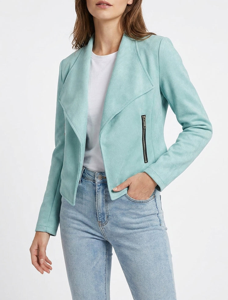 Veste en suédine col châle - Vert d&