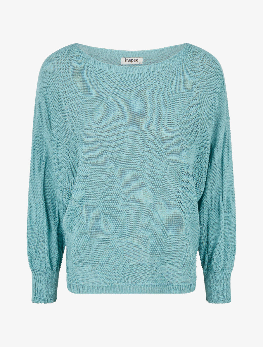 Pull ample à motif losange - Bleu lagon - 1