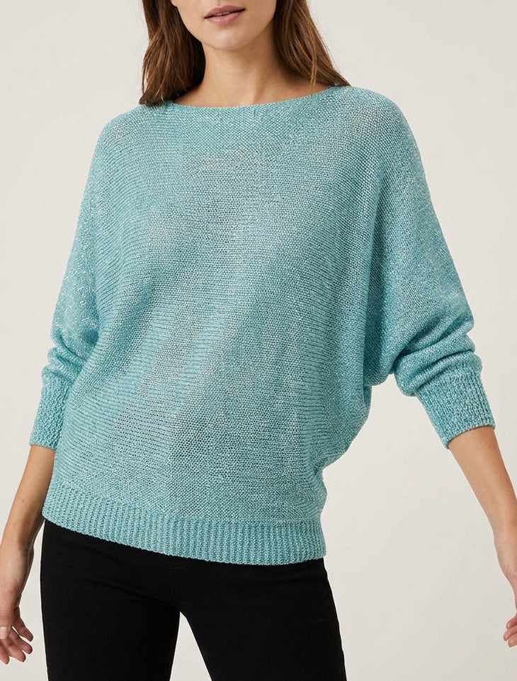 Pull irisé col bateau - Turquoise