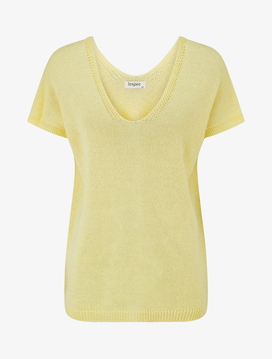 Top droit en maille à manches courtes - Jaune - 1