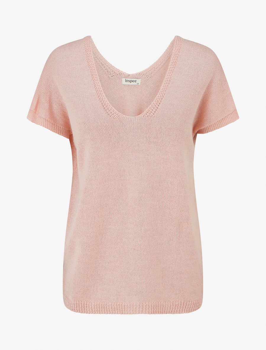 Top droit en maille à manches courtes - Rose - 1