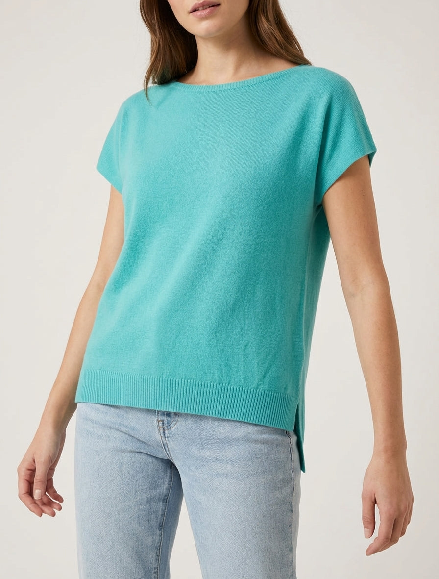 Pull fin col rond manches courtes - Vert d&