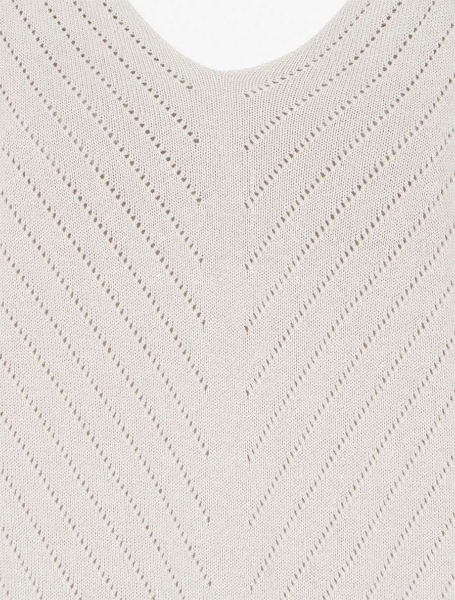 Pull fin col V à lignes ajourées - Beige